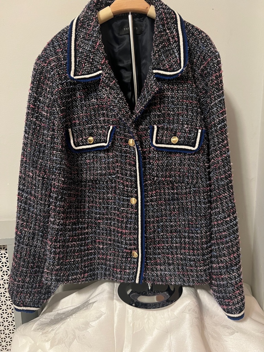 Talbots Navy & Pink Tweed Blazer with Gold Buttons